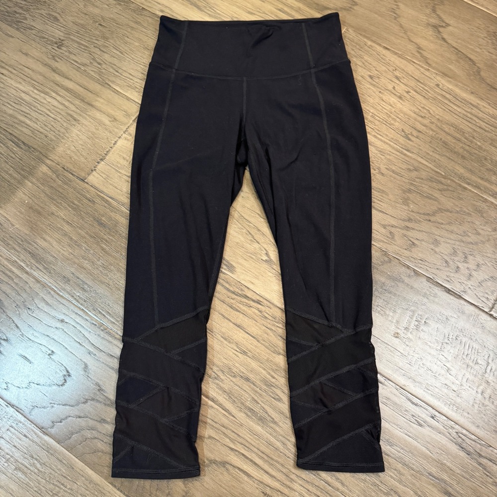 Athleta Black‎ Mesh Trim High Rise Workout Cropped Leggings Size S